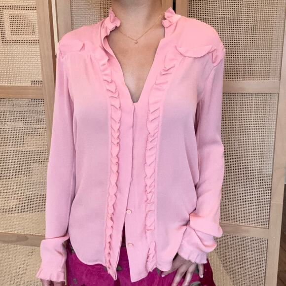Balenciaga baby pink silk ruffled blouse frilly chic girly button down size 36 - Picture 1 of 9